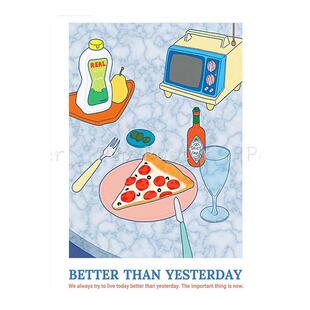 多巴胺彩色食物插画海报厨房橱柜上防油烟防水贴纸餐厅自粘装饰画