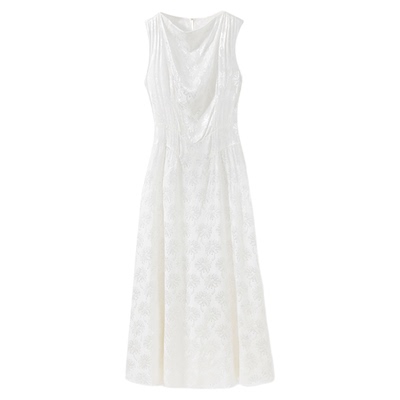 法式一字领收腰显瘦无袖连衣裙