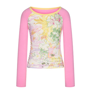 BETWEENAND 春日幻想古早千禧味插肩袖大领口粉黄撞色修身长袖T