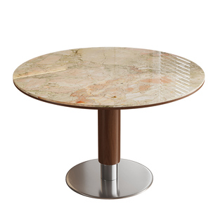 中古风维亚圆桌石岩板岩板家用小户型洽谈圆形饭桌餐桌椅实木餐桌