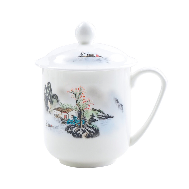 唐山骨瓷带盖大容量泡茶杯4只