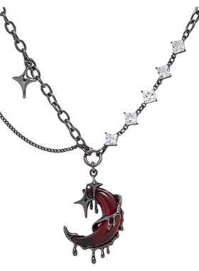 不对称玫红月亮项链女秋冬高级感新款毛衣链ins时尚吊坠2025新款