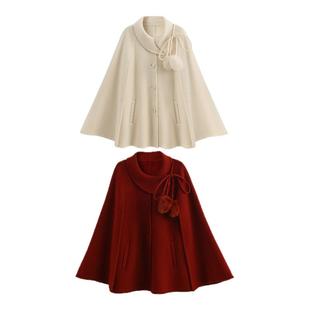 森女部落千金风羊绒大衣100%绵羊毛双面呢毛呢外套女宽松斗篷冬季