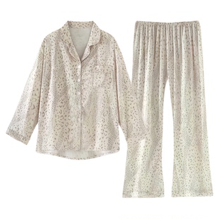 维多利亚法式豹纹真丝睡衣女高级感轻奢气质精致长袖长裤时尚简约