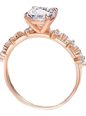 18K玫瑰金玫瑰莫桑石戒臂微镶四钻戒指四爪戒指设计感小众纯银女