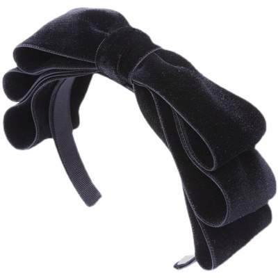 手作天鹅绒三层蝴蝶结发箍增高