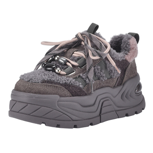 MILLIE'S/妙丽老爹鞋女冬季保暖加绒棉鞋厚底百搭运动休闲毛毛鞋Q