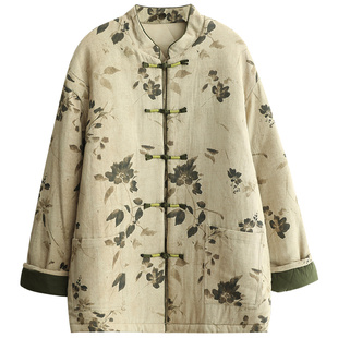 小耳出品 宁静致远~篙支100棉/水墨印花/内夹棉 盘扣保暖棉衣女