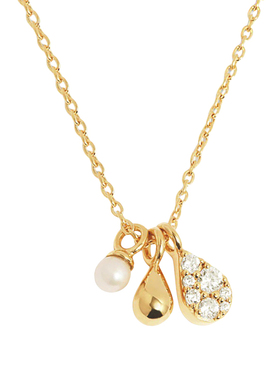 时髦镶钻水滴金色项链