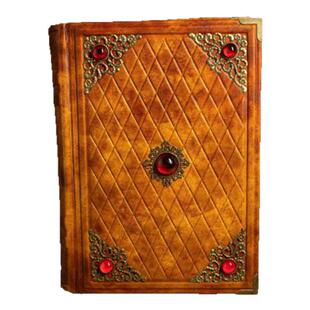 波兰代购Diary◇手作皮革缝制菱格红色宝石树脂金属笔记本记事本