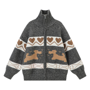 布丁哈鲁童装冬装女童韩系上衣2026秋冬新款儿童立领毛衣外套