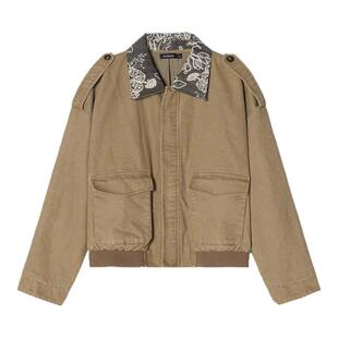 【可拆卸领子】Unvesno(UN)落叶黄花领刺绣石磨洗褪珠地短阔夹克