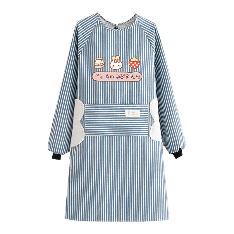 围裙防污耐磨可爱围腰高档长袖印制logo厨房家用罩衣工作服棉麻女