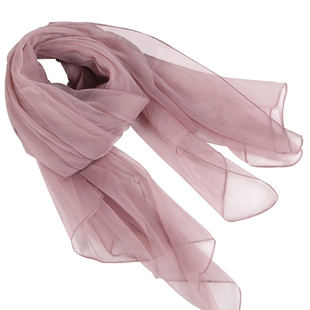 百搭春秋丝巾长款桑蚕丝披肩围巾中年女妈妈纯色真丝沙巾薄款纱巾