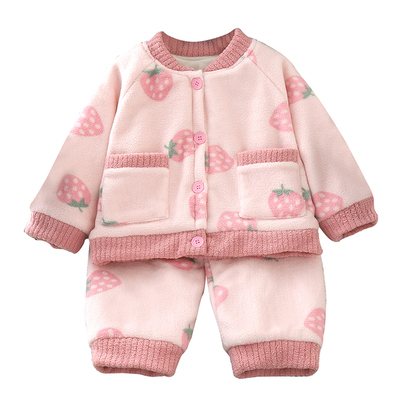 女童睡衣三层夹棉加厚秋冬季珊瑚绒儿童女孩宝宝法兰绒冬款家居服