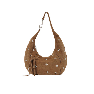 ANGELSKY腋下包单肩2025新款棕色包包麂皮秋冬高级感摩卡月牙包