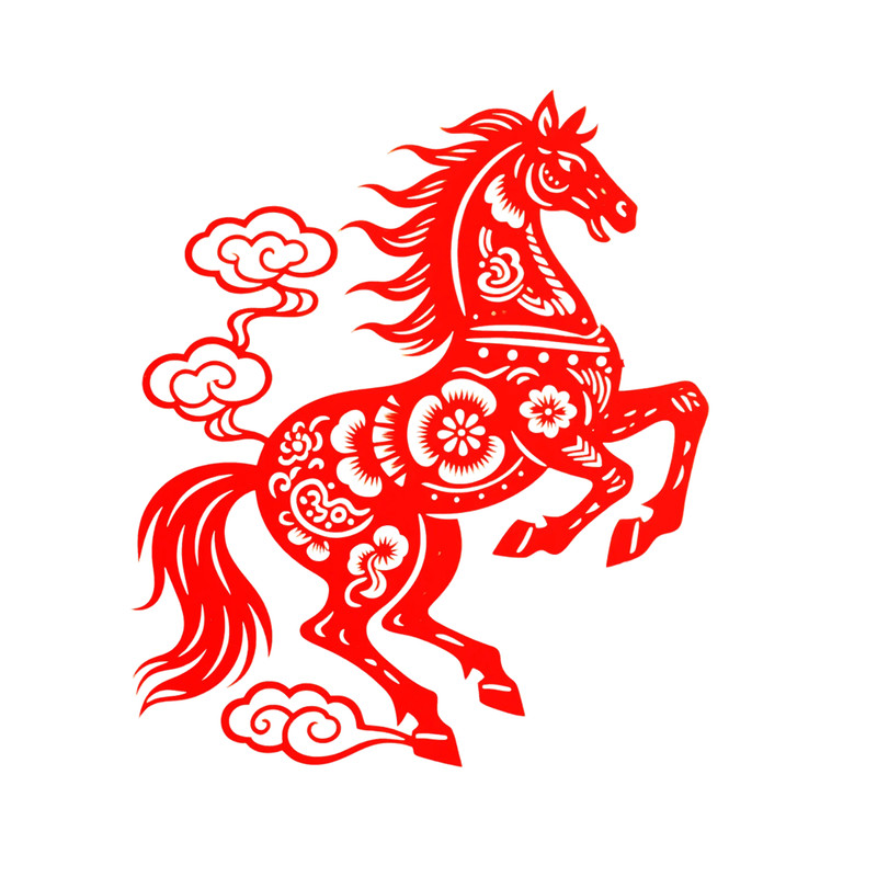 马踏祥云马年剪纸窗花透明贴纸