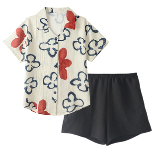 睡衣女款夏高级感短袖大码小个子胖mm家居服可外穿孕妇棉麻套装