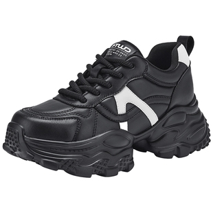 热风厚底老爹鞋女款2026年春季新款百搭增高运动休闲鞋黑色女鞋子