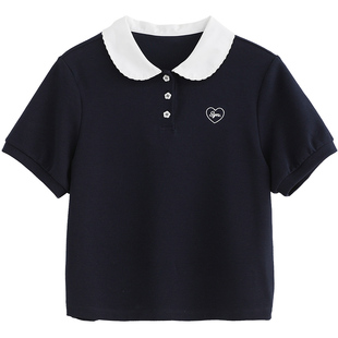 诺诺公主S1N初中生2026夏季POLO领短袖T恤女青少年学院风正肩上衣