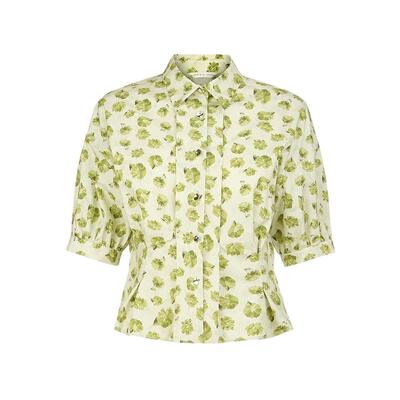 sdeer田园风翻领压褶印花衬衫