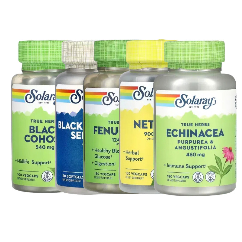 Solaray紫锥菊葫芦巴麝香草洋甘菊黑升麻荨麻根醋栗籽油假马齿苋