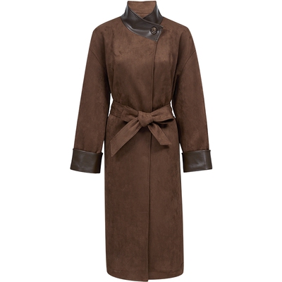 风衣女25冬季绒面质感腰带宽松