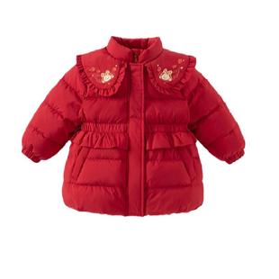 戴维贝拉女童羽绒服儿童防水外套2025冬装新款宝宝新年国风拜年服