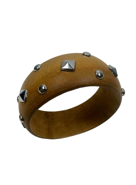 atmshop朋克辣妹复古宽版铆钉木头手镯个性夸张小众叠戴手环臂环