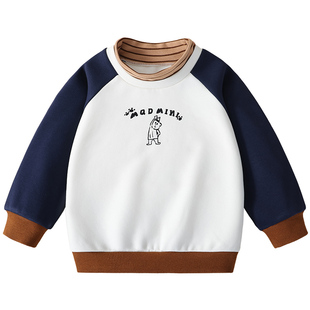 MQDmini儿童加绒卫衣2025新款冬季男童内搭高领长袖女童加厚上衣