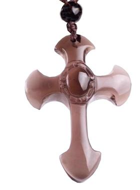 合成冰种黑曜石十字架仿水晶吊坠男女款生日礼物毛衣链送妈妈