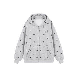 亚文化哥特风十字架卫衣女冬季加绒宽松连帽衫外套情侣慵懒风上衣