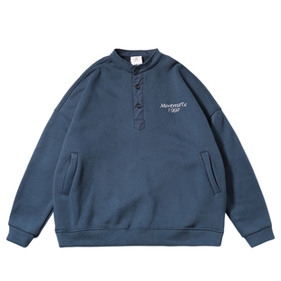 韩版chic百搭基础款刺绣秋冬加绒卫衣港风男女情侣BF风套头上衣潮