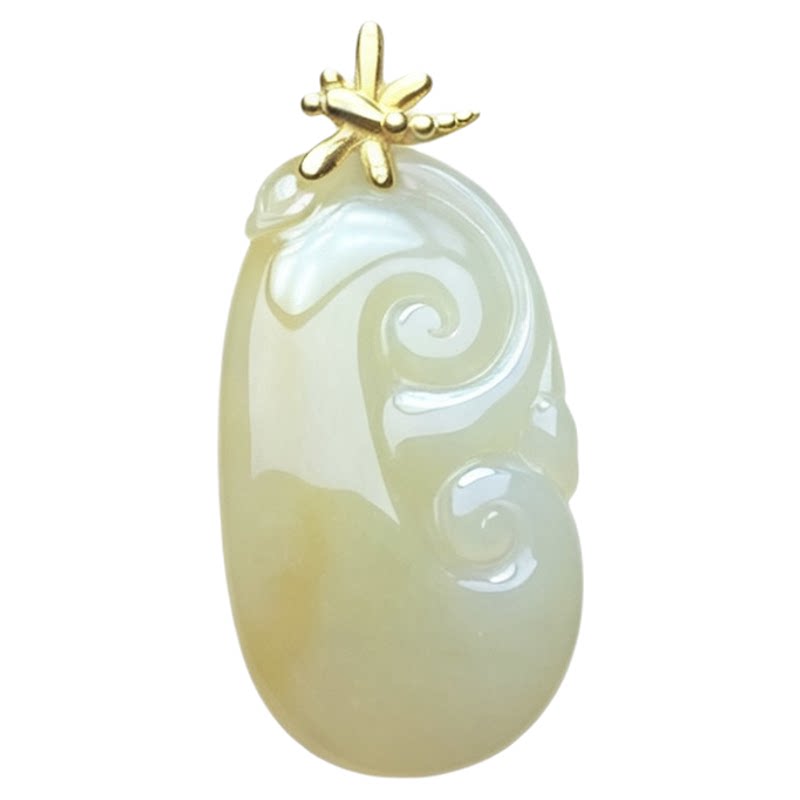 翠贵人18K冰糯黄翡吉祥如意吊坠