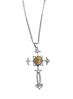 暗黑潮酷哥特风骷髅头十字架项链