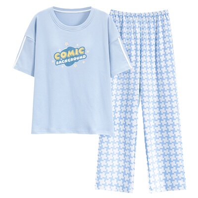 浪莎纯棉带胸垫睡衣女夏季短袖