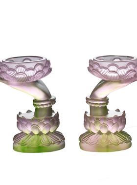 古法琉璃莲花佛前供灯一对酥油灯