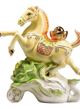 轻奢陶瓷白菜摆件生肖马马上有钱