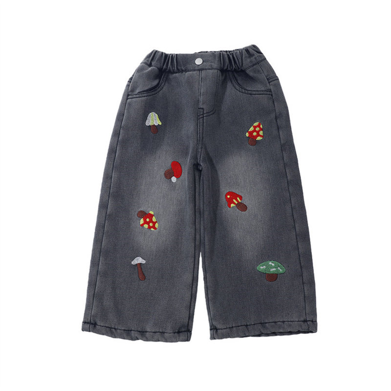 加绒版刺绣牛仔裤女童秋冬新品