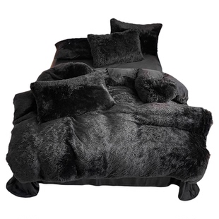 冬季加厚长毛兔毛绒水貂绒双面牛奶绒黑色男生耐脏床单被套四件套