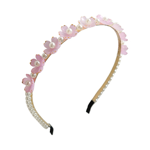 高级感花朵珍珠发箍女孩甜美头箍森系不勒头发卡女童压发细款发饰