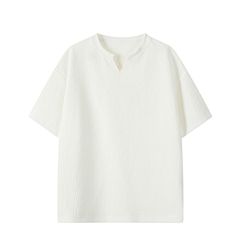 【夏季清仓】短袖男款夏季肌理感冰丝半袖T恤男生V领美式休闲上衣