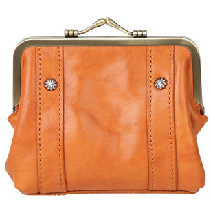 真皮复古夹扣小零钱包女士头层牛皮皱褶驾驶证银行卡零钱大钞收纳