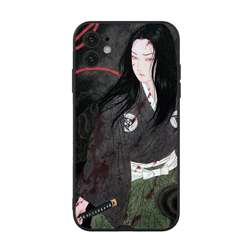 日式和风武士平成浮世绘暗黑猎奇软手机壳适用iPhone14/15promax液态硅胶钢化玻璃全包镜头防摔苹果华为荣耀