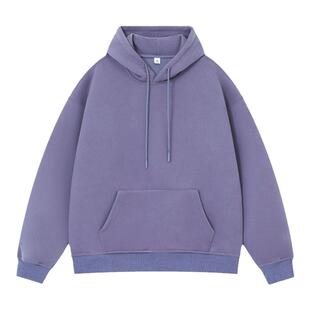 XAKA美式紫色连帽卫衣男秋宽松纯色基础款慵懒风oversize休闲帽衫