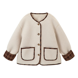 布丁哈鲁童装冬装女童韩系上衣2026秋冬新款儿童洋气羊羔绒外套