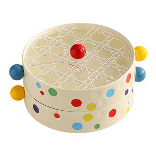 新款陶瓷水果盘客厅家用干果盘糖果零食摆放盘带盖分格盘收纳盒子