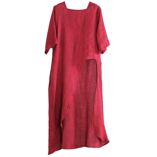 兮风品牌春夏文艺休闲亚麻茶服套装超仙女不规则长款上衣+阔腿裤