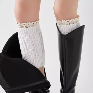 白色蕾丝长筒袜搭配靴子袜子女堆堆小腿袜长靴腿套短靴过膝盖袜套
