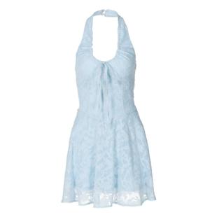 baby蓝显白度假风挂脖吊带连衣裙2024夏季新款辣妹修身显瘦A字裙